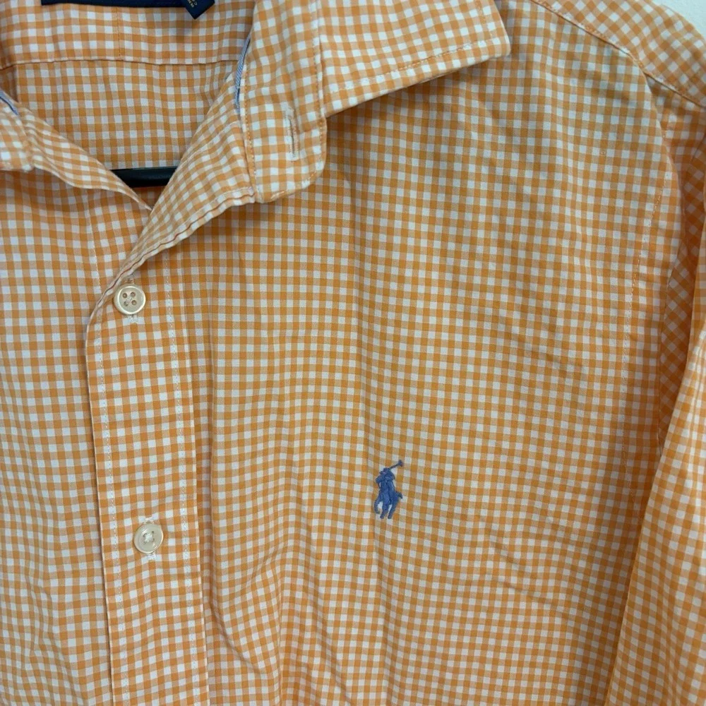Polo Ralph Lauren Button Down Shirt Orange White Gingham Check Mens Medium‎